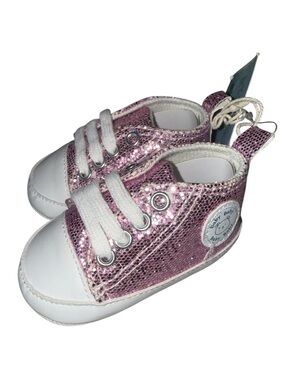 Rabeisir baby crib shoes purple sparkly glitter sneakers Size 0-6 Months